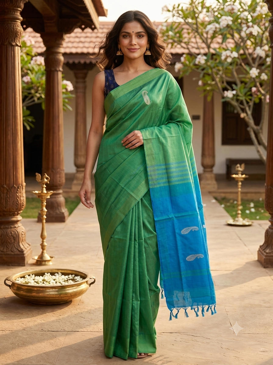 Green and Blue Banana Silk Sarees