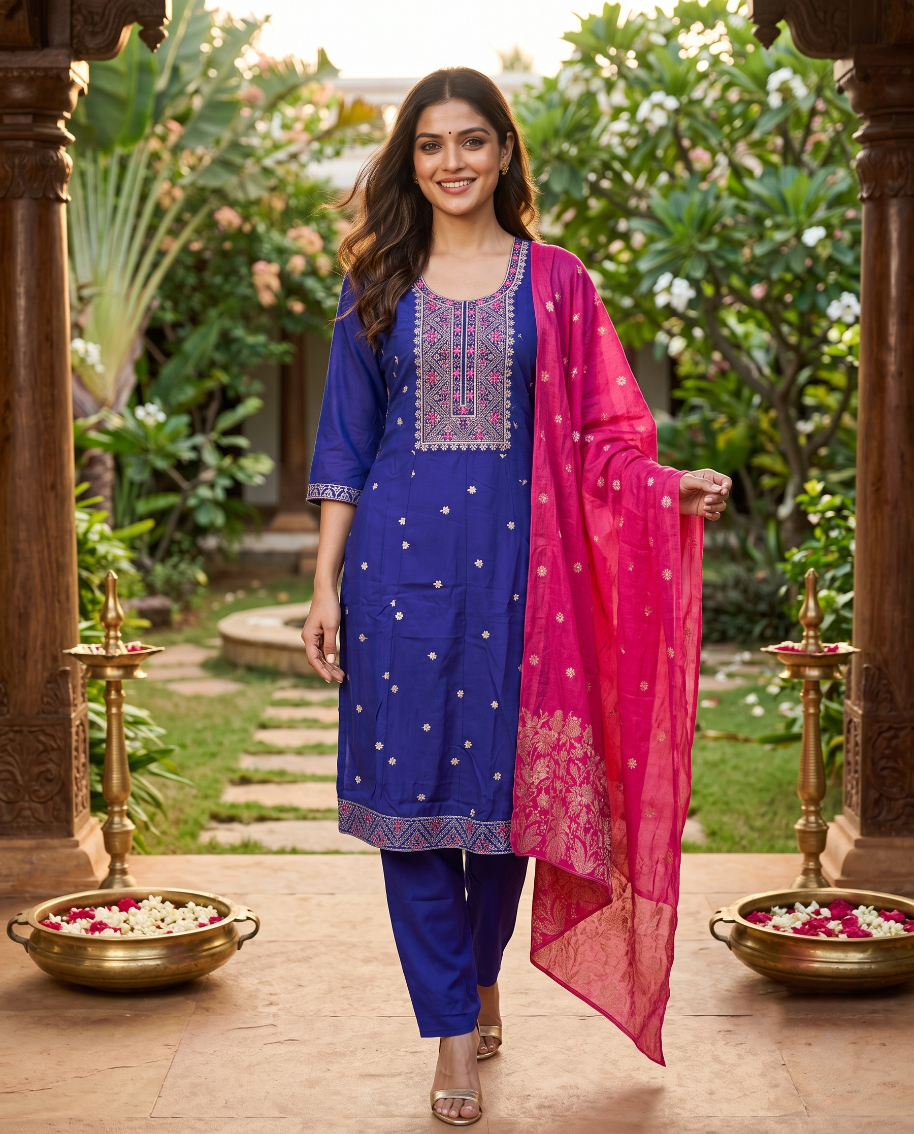 Purple with Pink Dupatta Anarkali Kurti Set