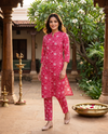 Red Floral Print Cotton 2 piece Kurti Set