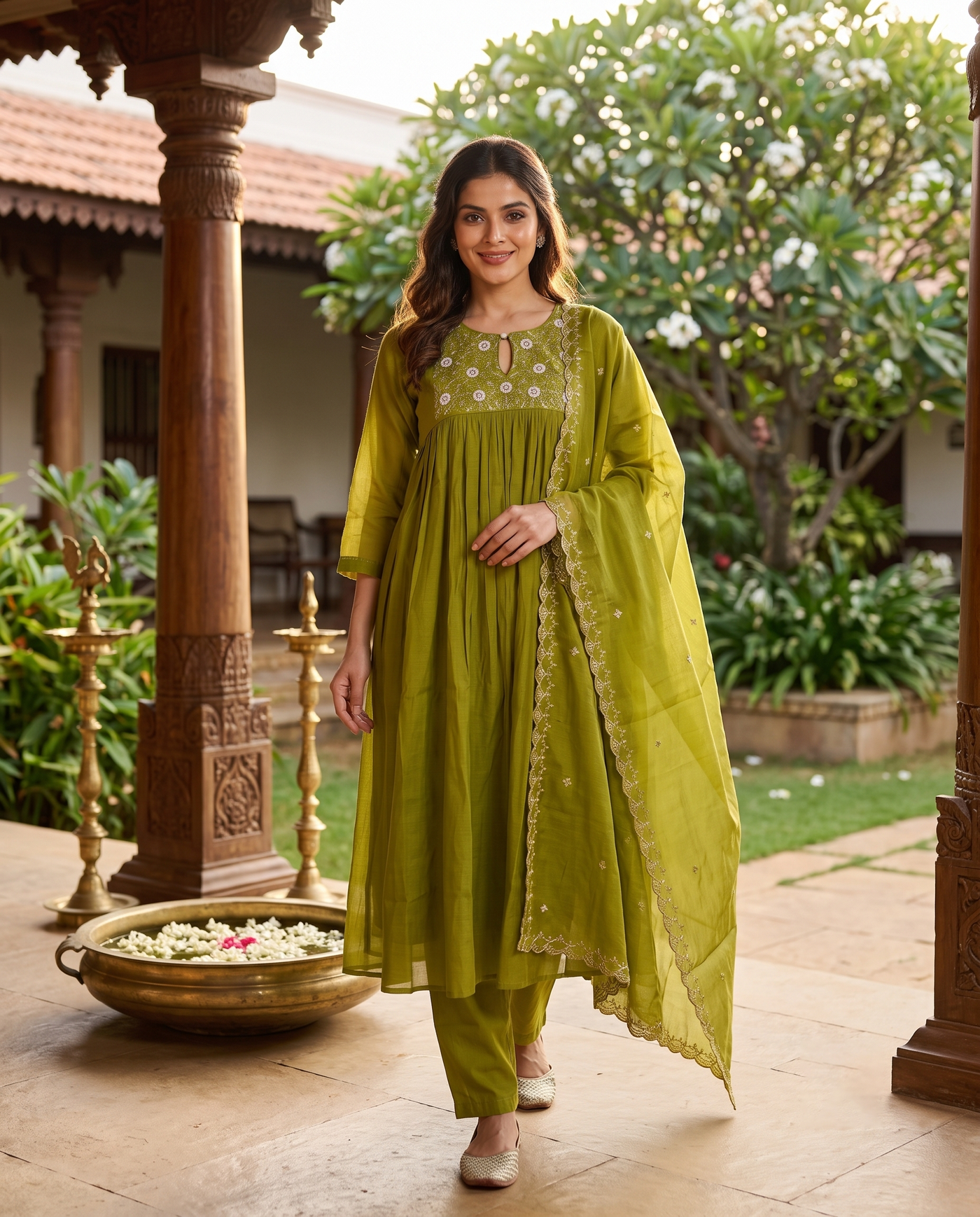 Olive Green Anarkali Kurti Set