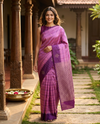 Orchid Pink and Wine Purple Pure Soft Silk Saree