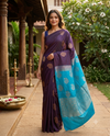 Wine with Turquoise - Kanchi Semi Silk Saree