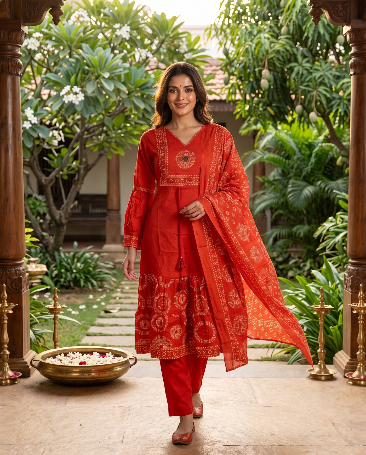 Rust Red with Dupatta Anarkali Kurti Set