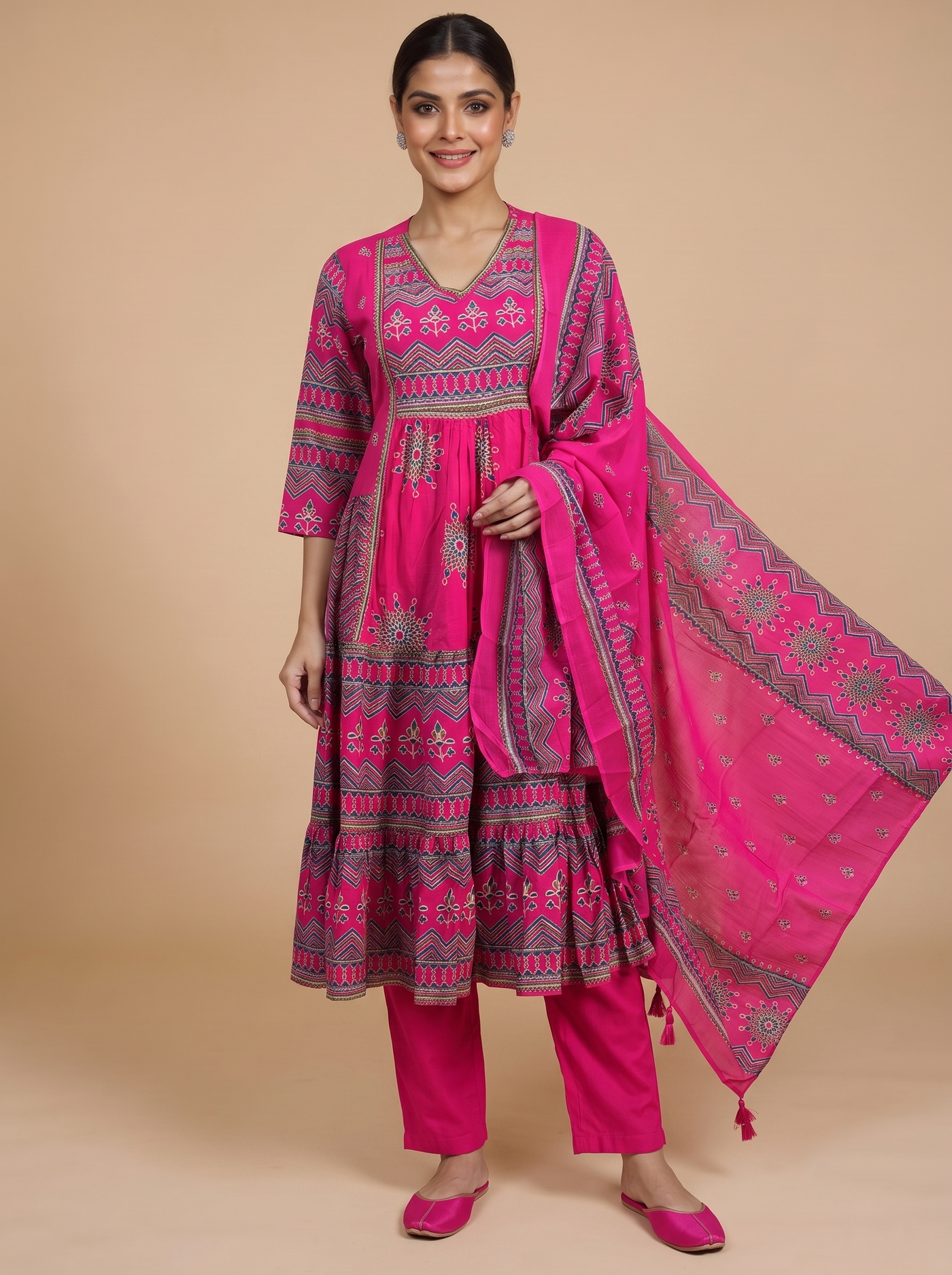 Pink with Dupatta Anarkali kurti Set