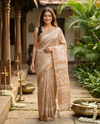 Beige and White Dola Silk Saree