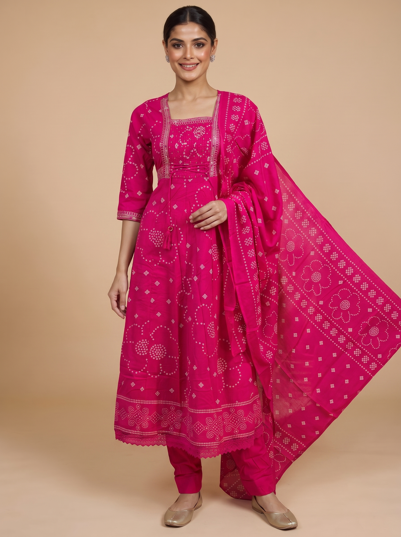 Pink with Dupatta Anarkali Kurti Set