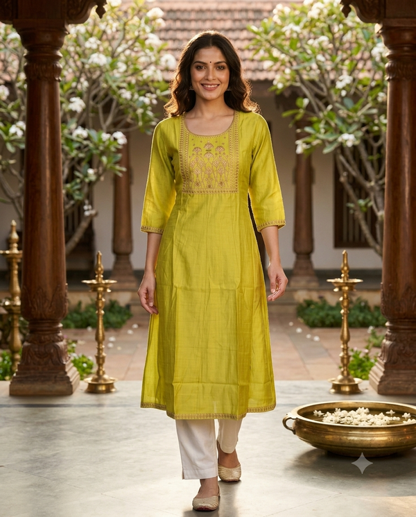 Lime Green Zari Embroidered Art Silk Anarkali Top