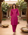 Magenta Pink Cotton Slub Kurti Set
