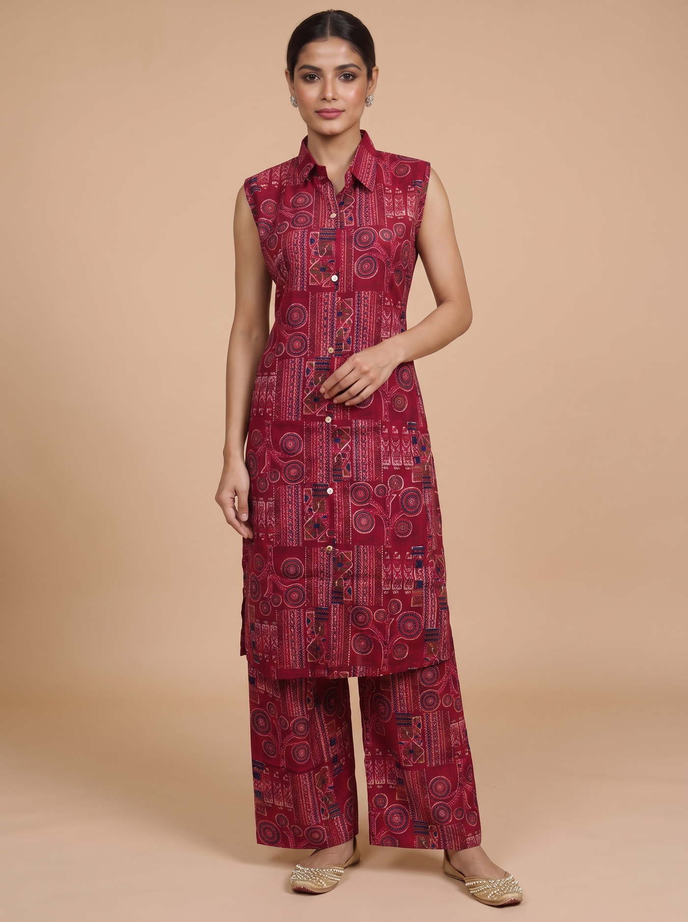 Maroon Co-ord Set with A-Line Cut
