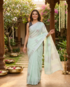 Mint Green with Light Silver Pallu - Linen Cotton Saree
