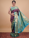 Deep Purple and Sea Green Pure Kanchipuram Silk Saree