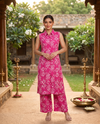 Pink Ikat Print Cotton Co-ord Set with A-Line Cut