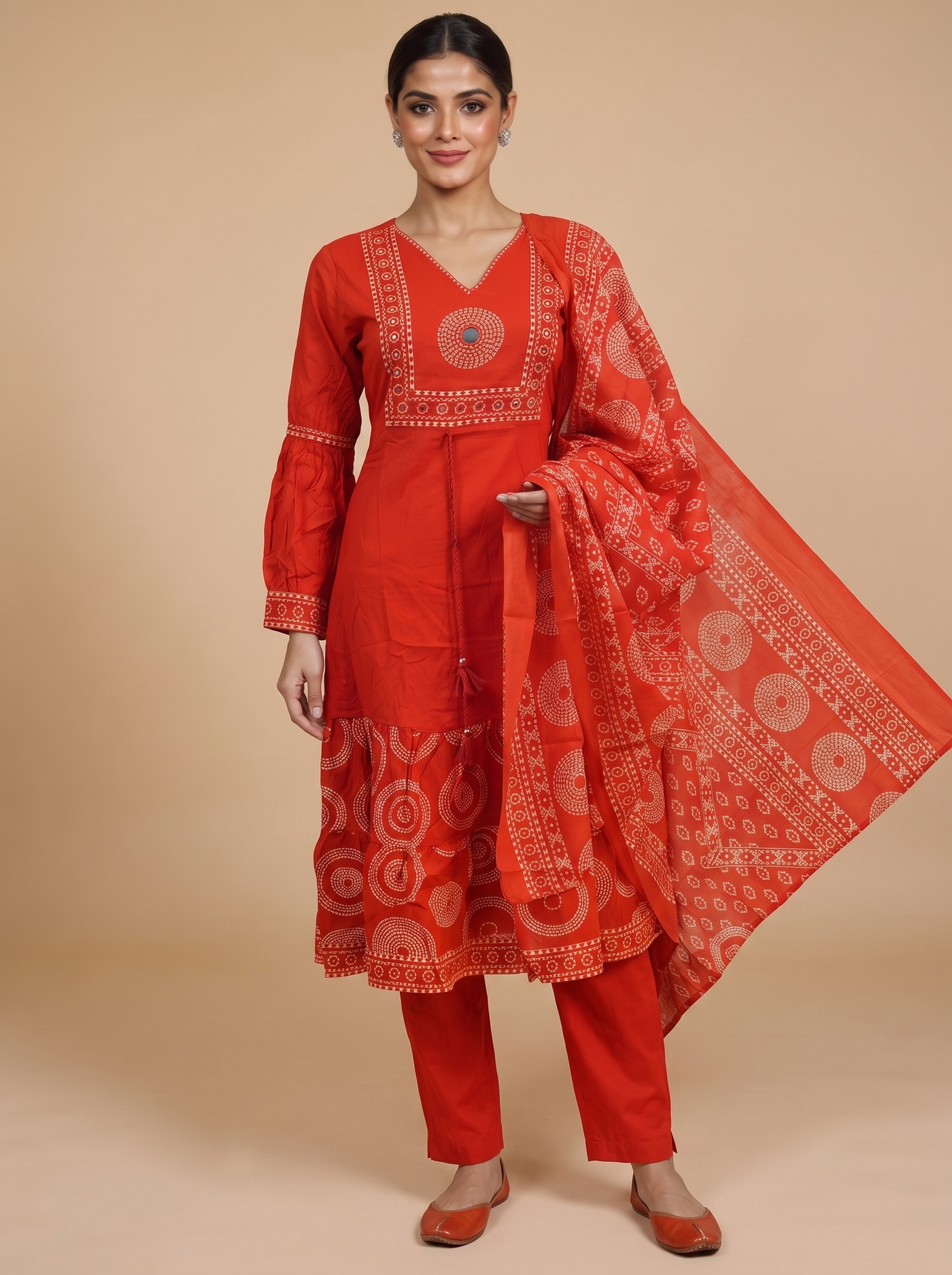 Rust Red with Dupatta Anarkali Kurti Set
