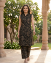 Black Gold Floral Printed Cotton Co-ord Set Kurti Set