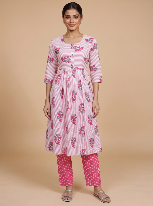 Pink Anarkali  Kurti Set