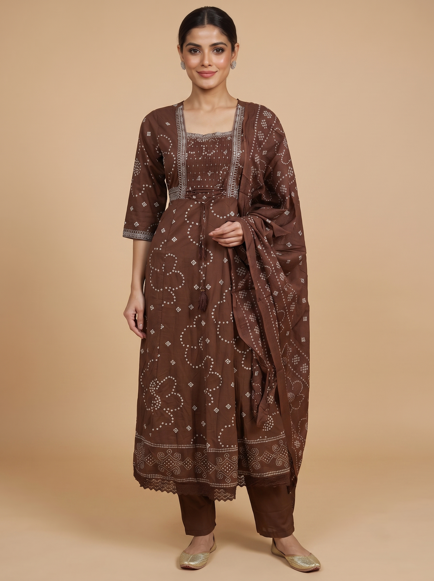 Brown with Dupatta Umberella Set