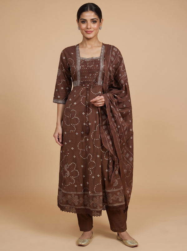 Brown with Dupatta Umberella Set