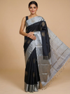 Royal Black & Antique Silver Pure Silk Saree