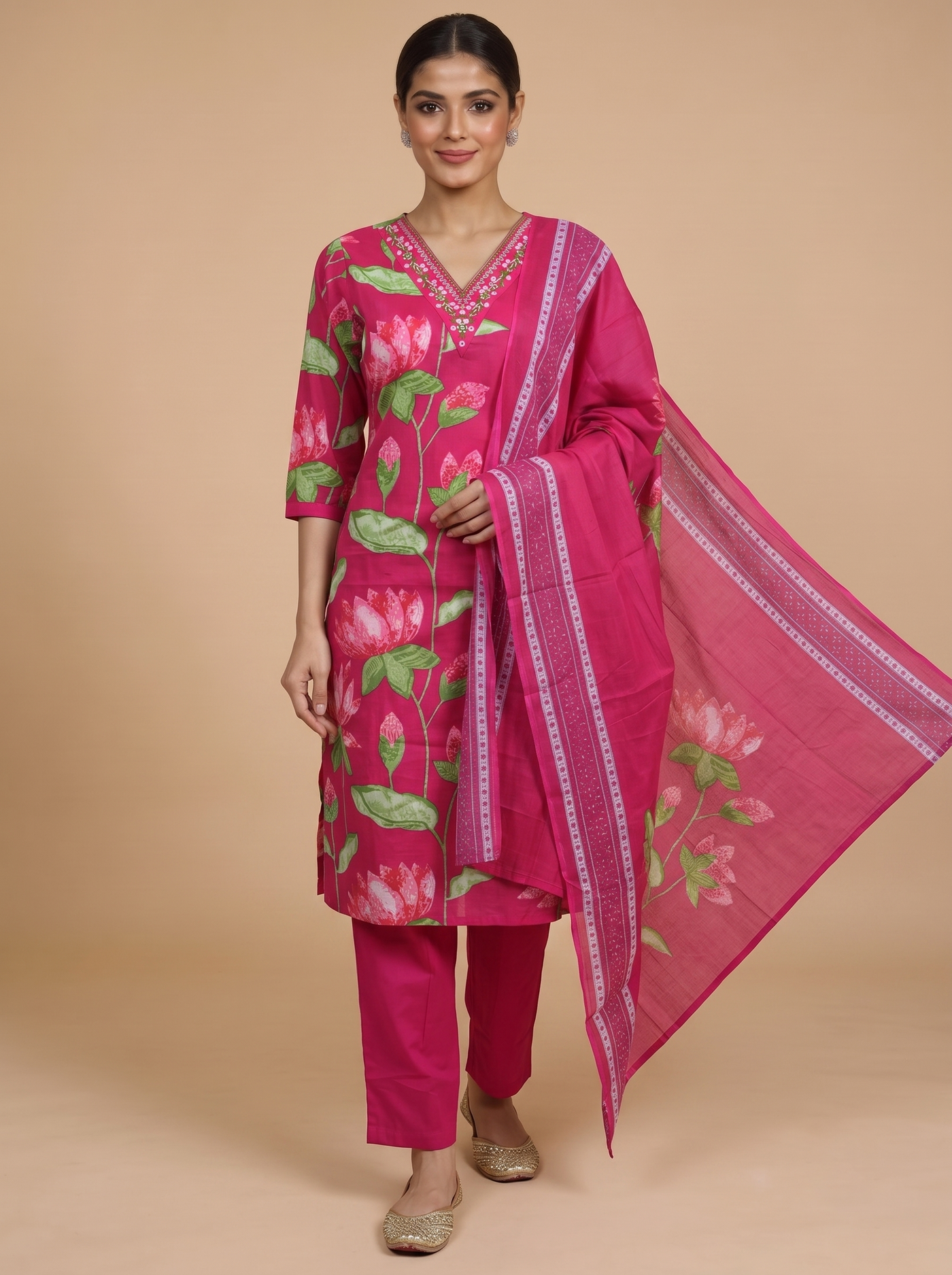 Magenta Pink with Pink Anarkali Kurti Set