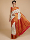 Off-White and Red Pure Kanjivaram Silk Saree