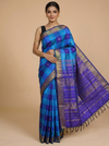 Royal Blue and Turquoise with Checked Kattam Weave  Pure Silk Cotton Saree