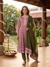 Olive Green with Pink Dupatta Anarkali Kurti Set