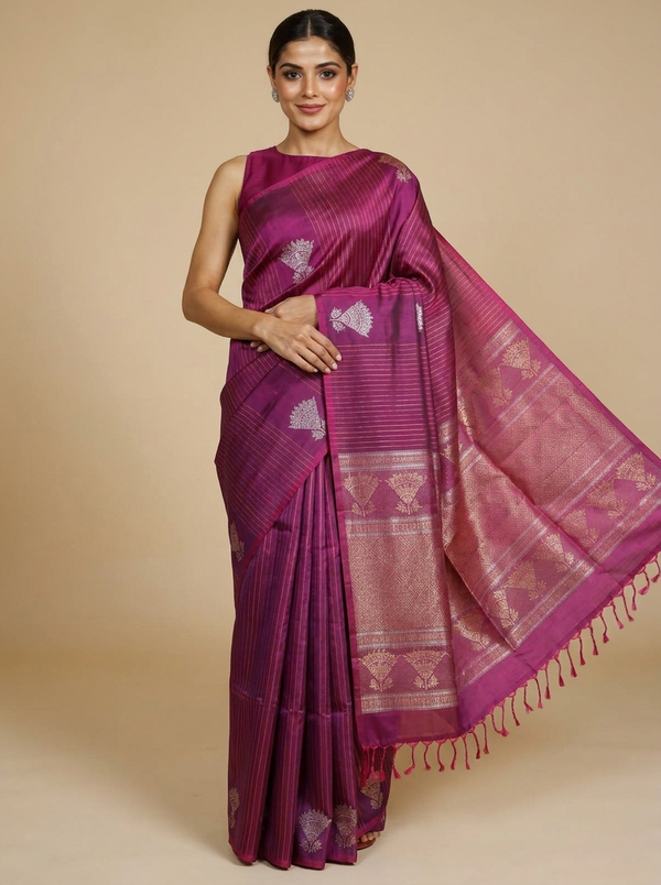 Magenta Pink Pure Soft Silk Saree