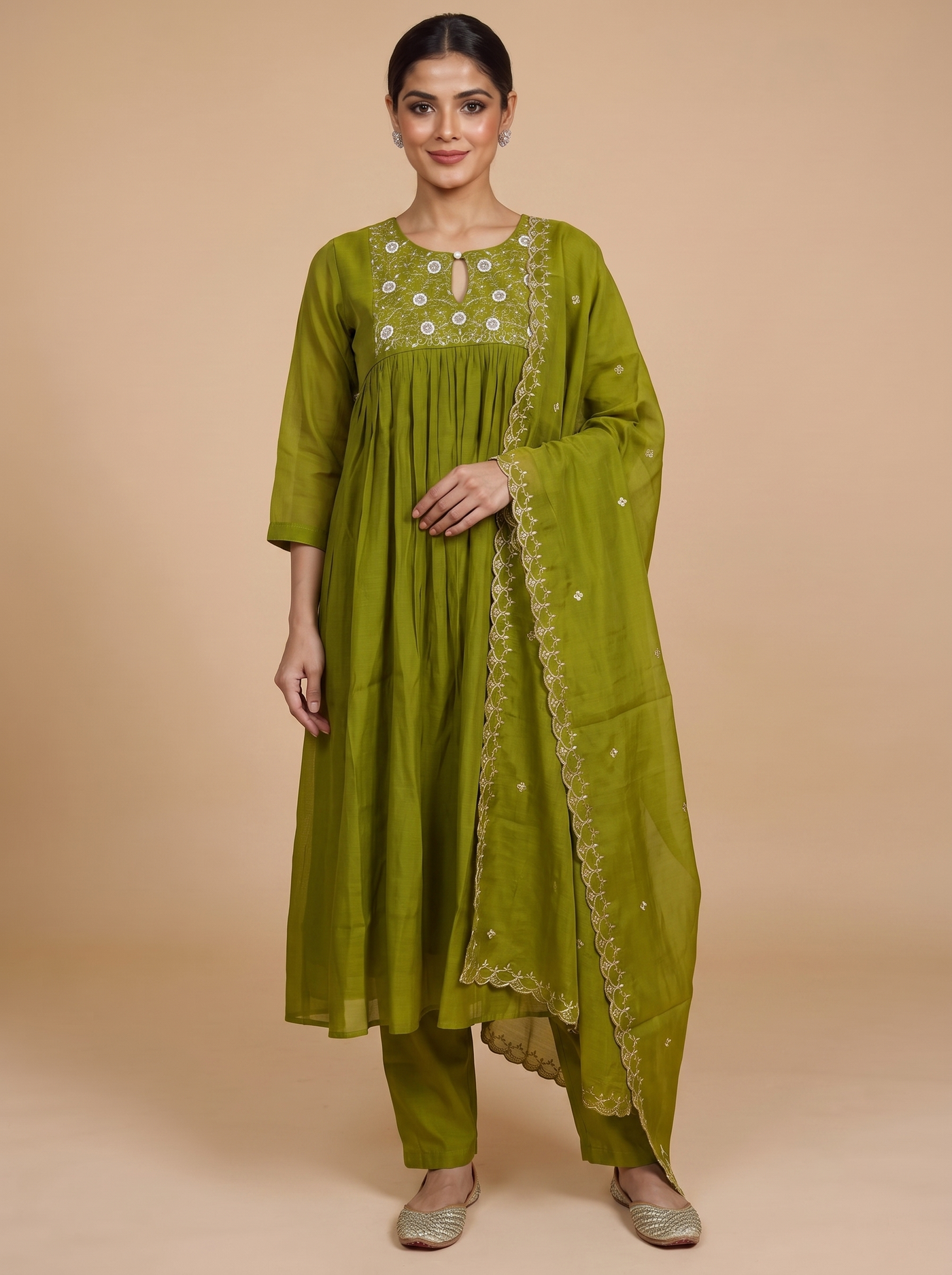 Olive Green Anarkali Kurti Set