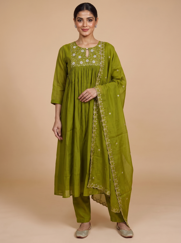 Olive Green Anarkali Kurti Set