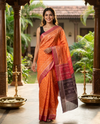 Orange Saree with Pink and Black Patola Munthi Dola Silk Saree