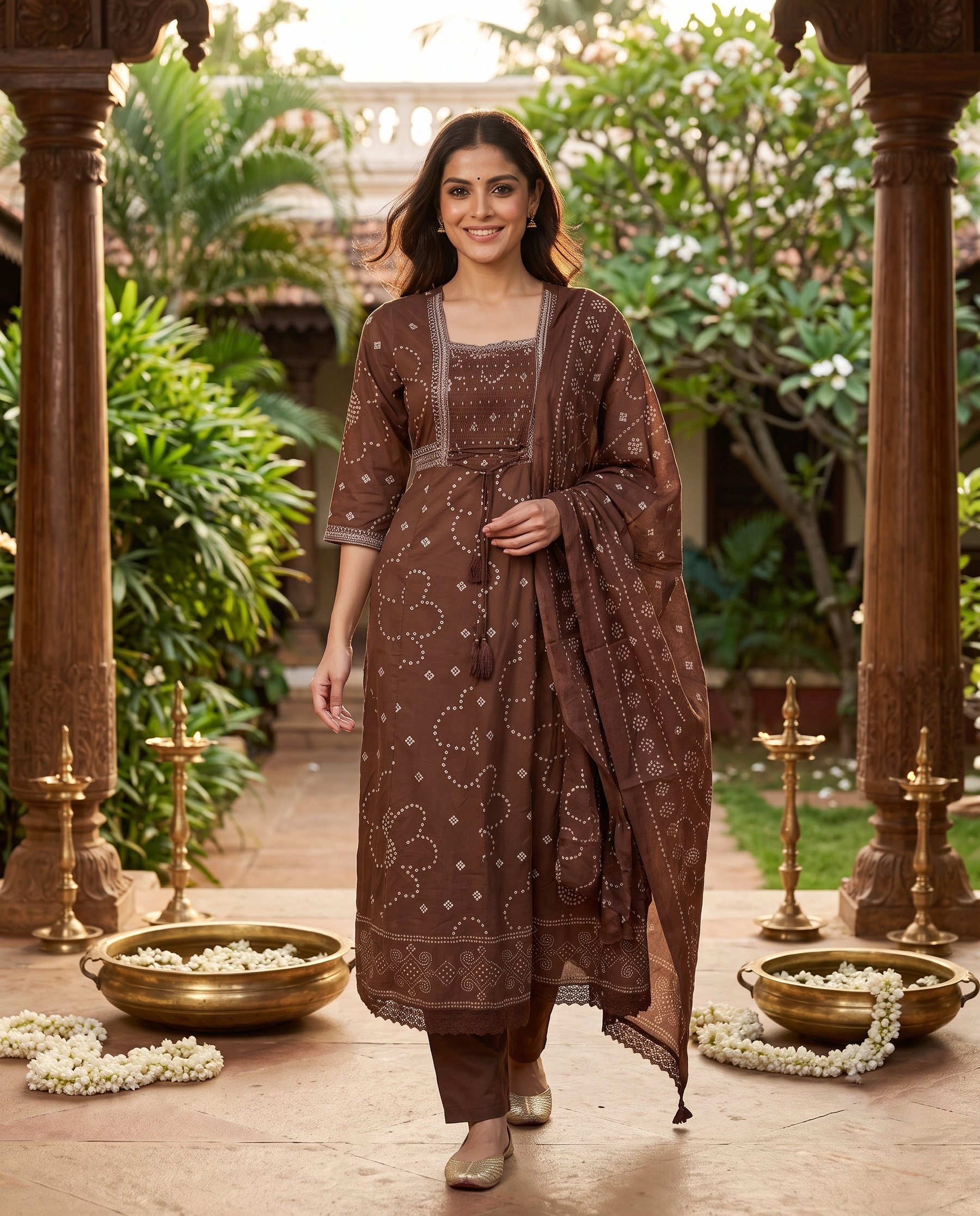 Brown with Dupatta Umberella Set