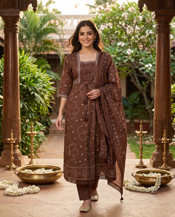 Brown with Dupatta Umberella Set