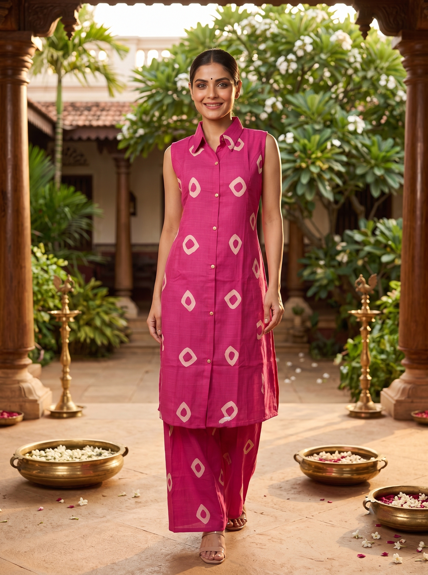 Pink Co-ord Set with A-Line Cut