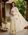 Off-White with Silver - Linen Cotton Saree