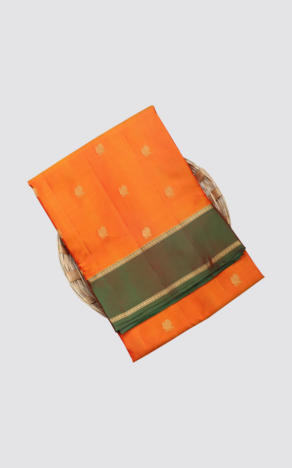 Orange and Green 9 Yards Pure Silk Saree