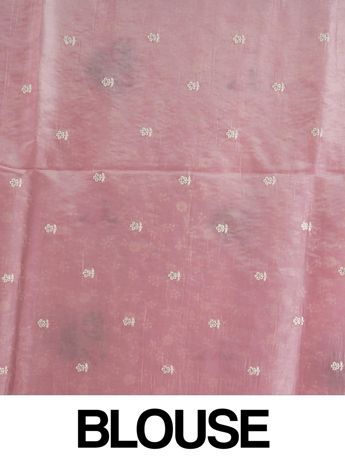 Pastel pink embroidered designer saree with floral jaal, bird and elephant motifs and pom-pom border