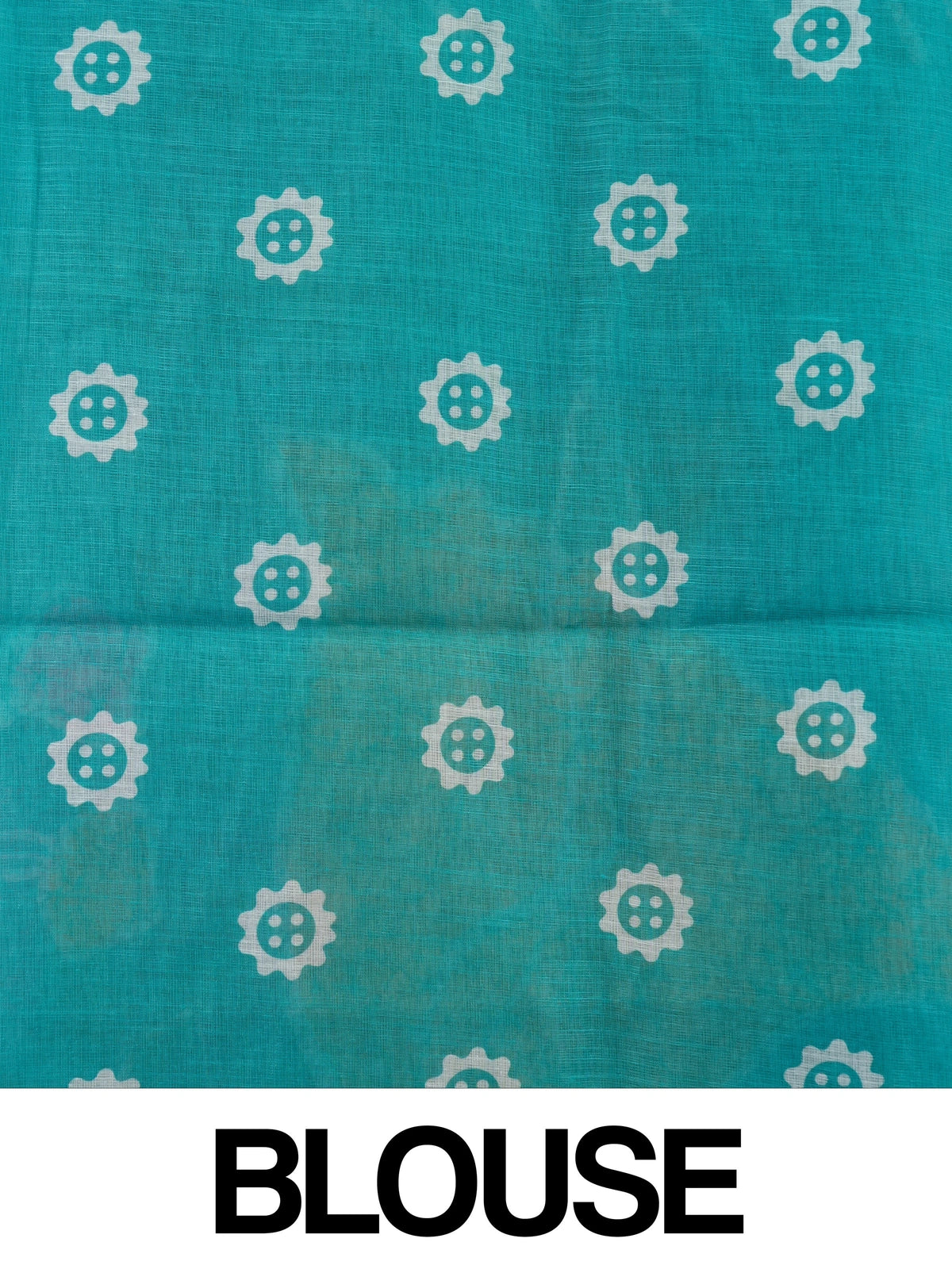 Teal and white leheriya printed linen cotton saree with floral pallu and gold border