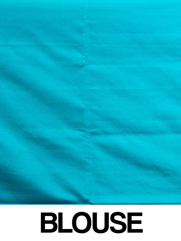 Purple striped soft silk saree with contrast teal pallu, gold zari buttis and tasselled edge