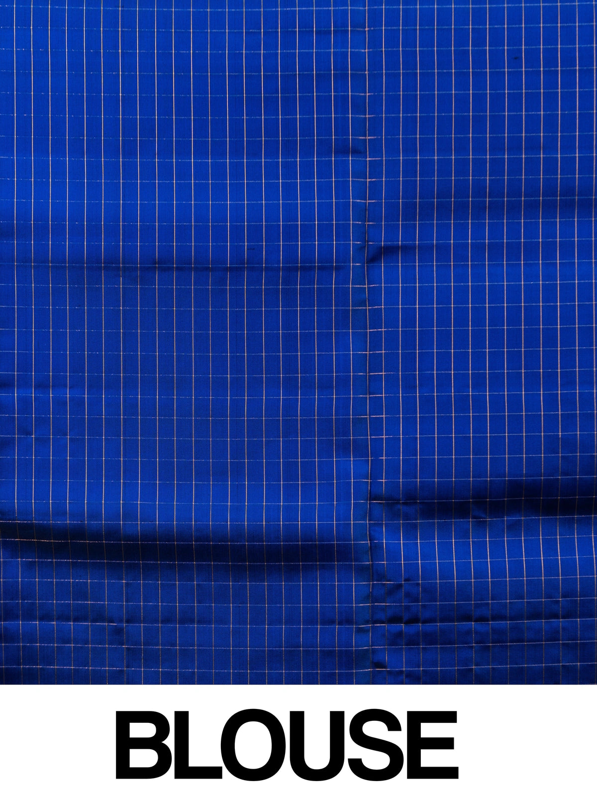 Royal blue pure soft silk saree with gold zari checks, peacock buttas and zari border