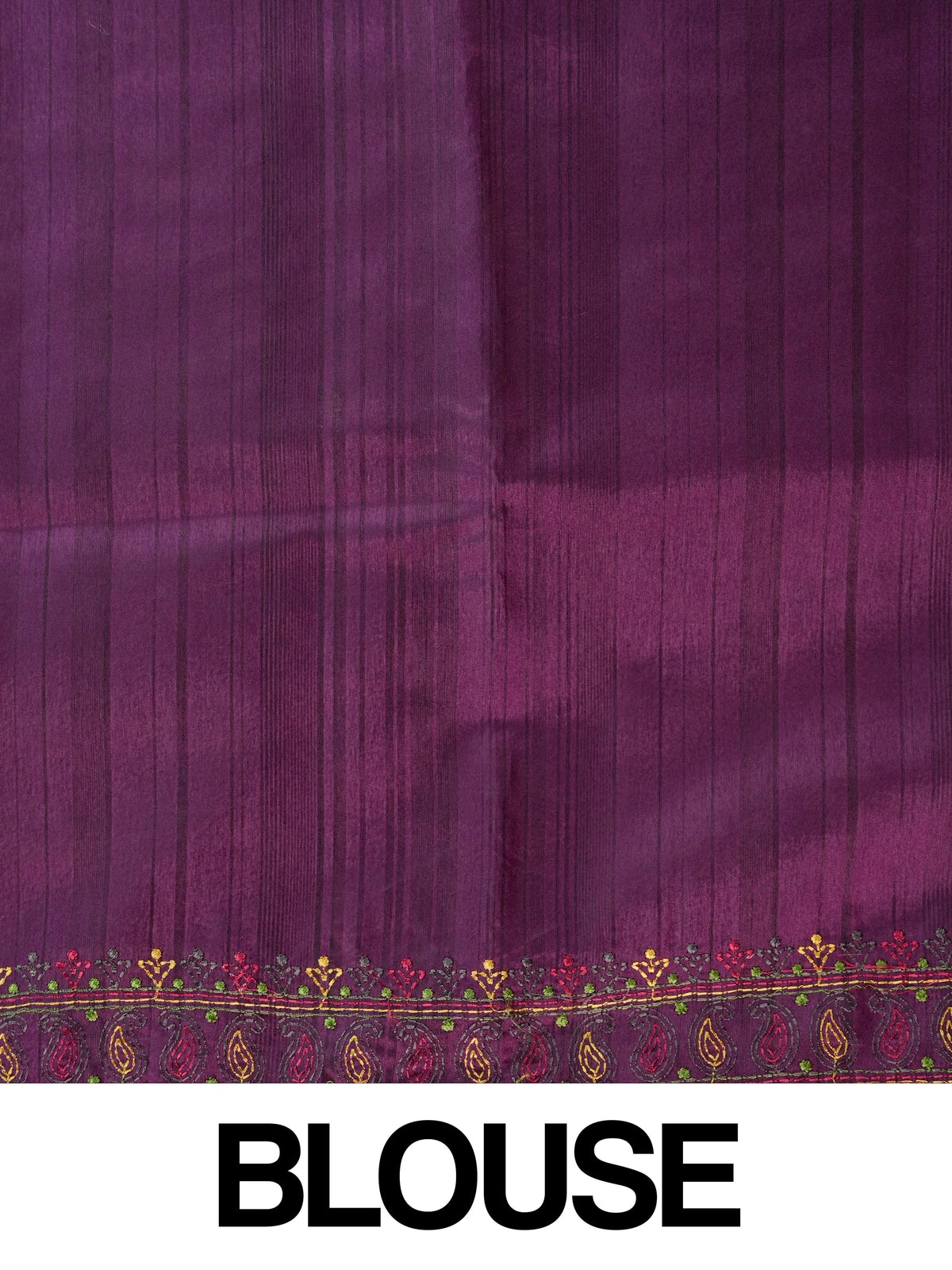 Purple semi tussar saree with allover multi-colour floral embroidery and paisley border