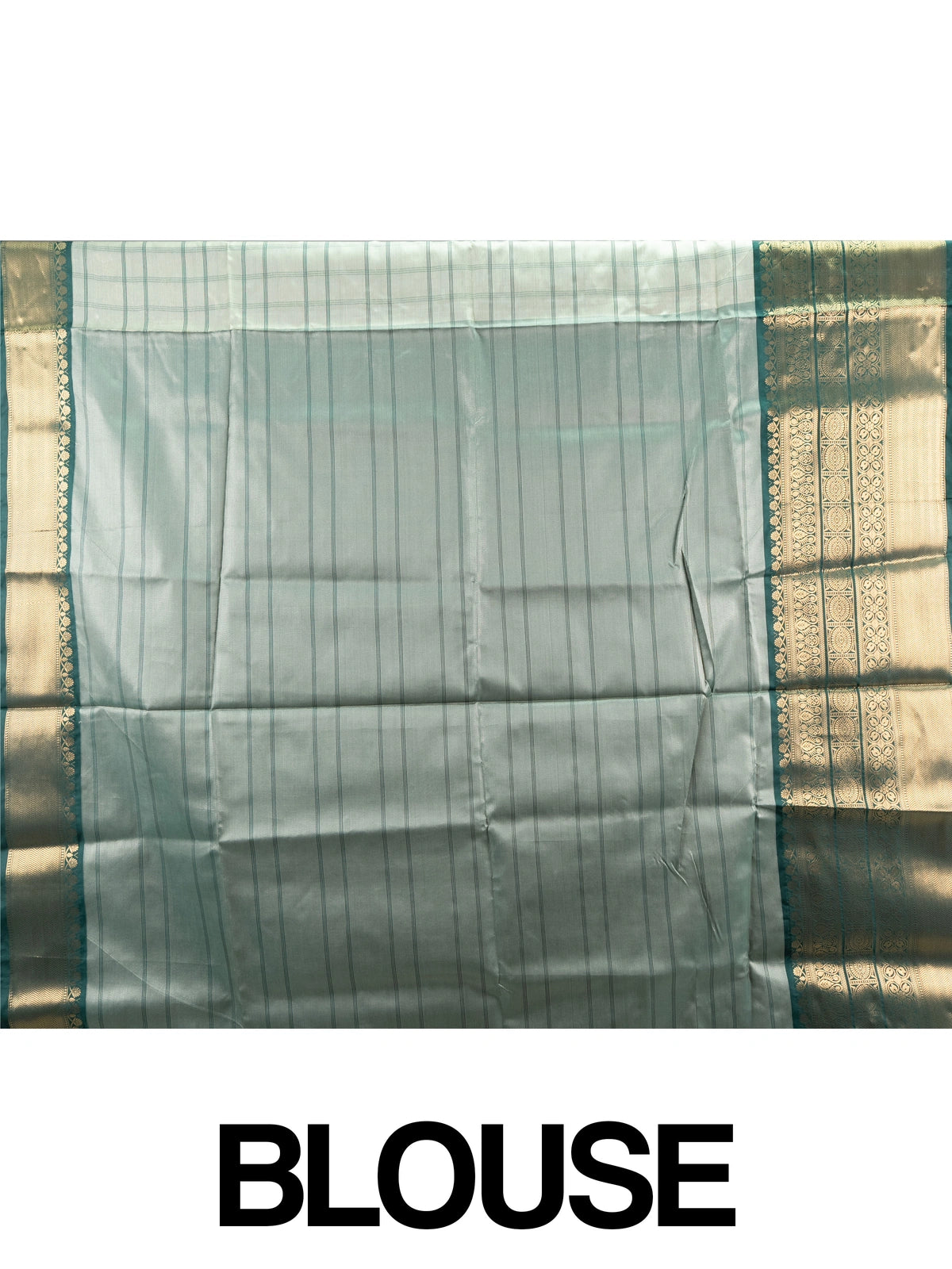 Grey and green checked Kanchi semi silk saree with green and gold zari border