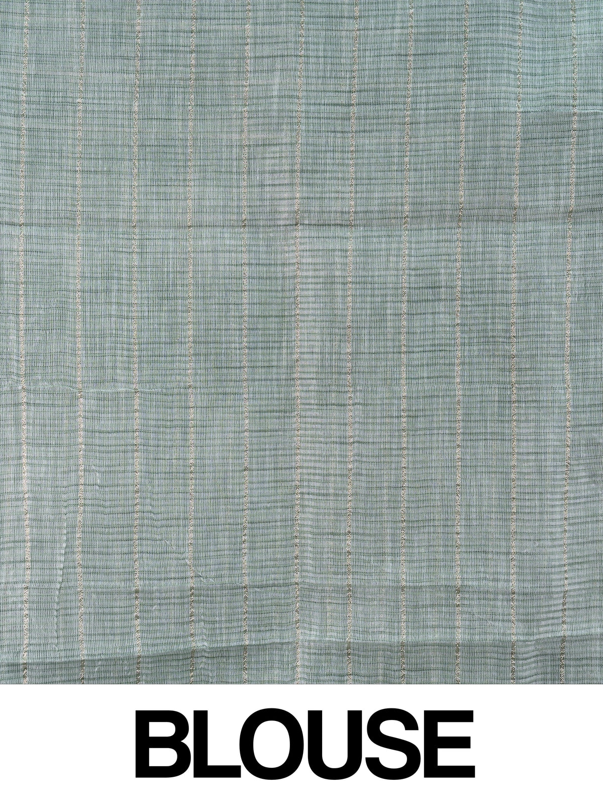 Sage green linen cotton saree with gold zari checked pattern and striped pallu