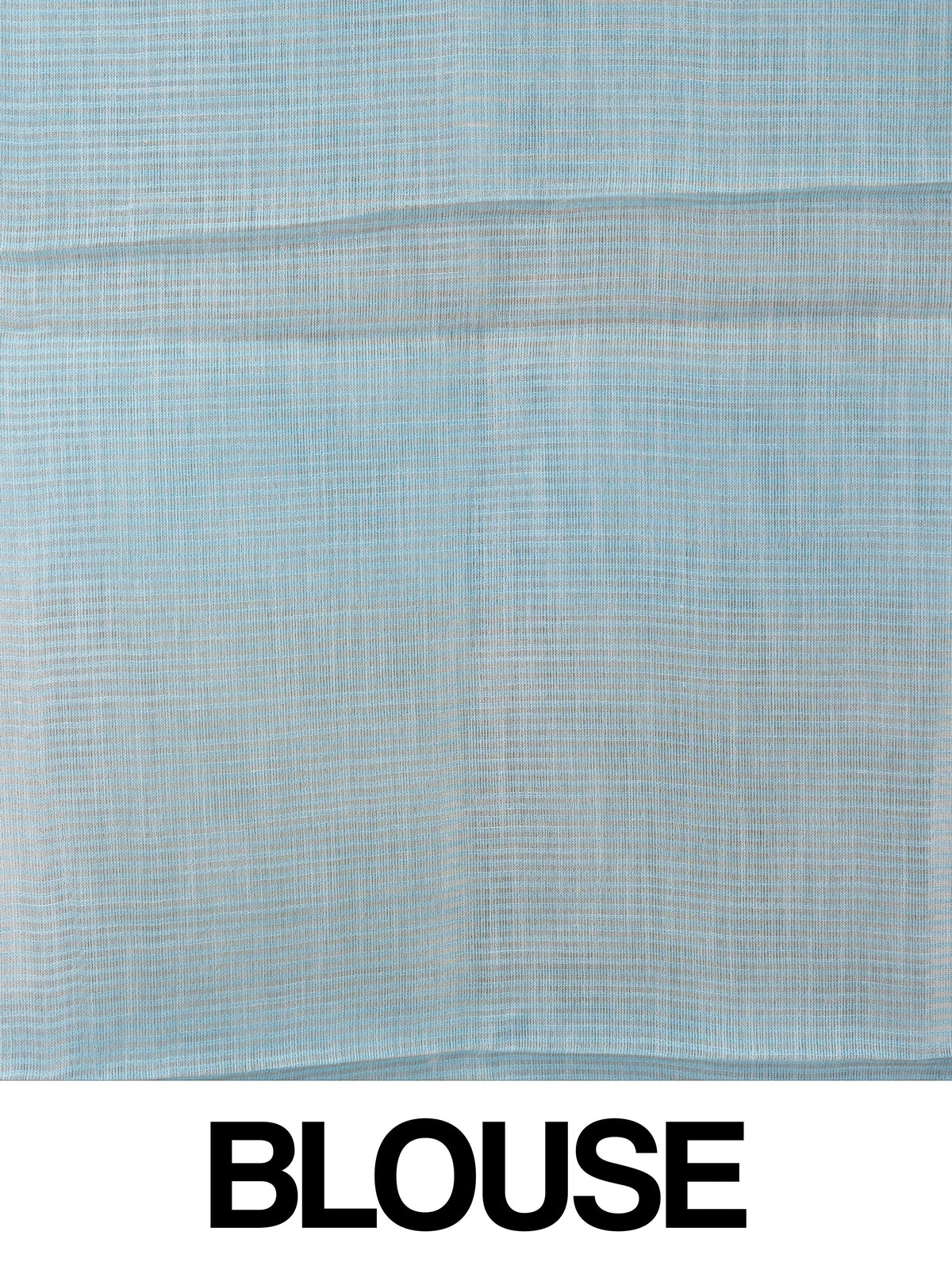 Sky blue linen cotton saree with fine silver zari stripes and matching blouse