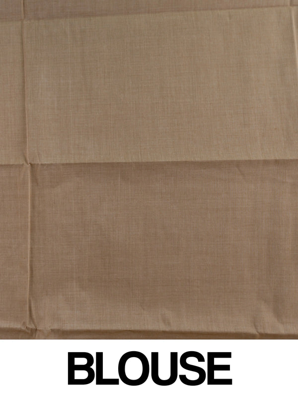 Cream and gold silk cotton saree with striped body, golden zari border and striped pallu