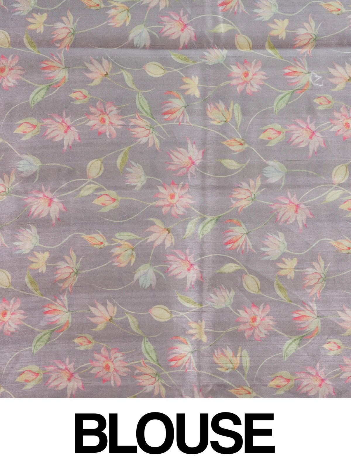 Cream and lavender designer silk saree with hand-painted lotus florals and silver thread work