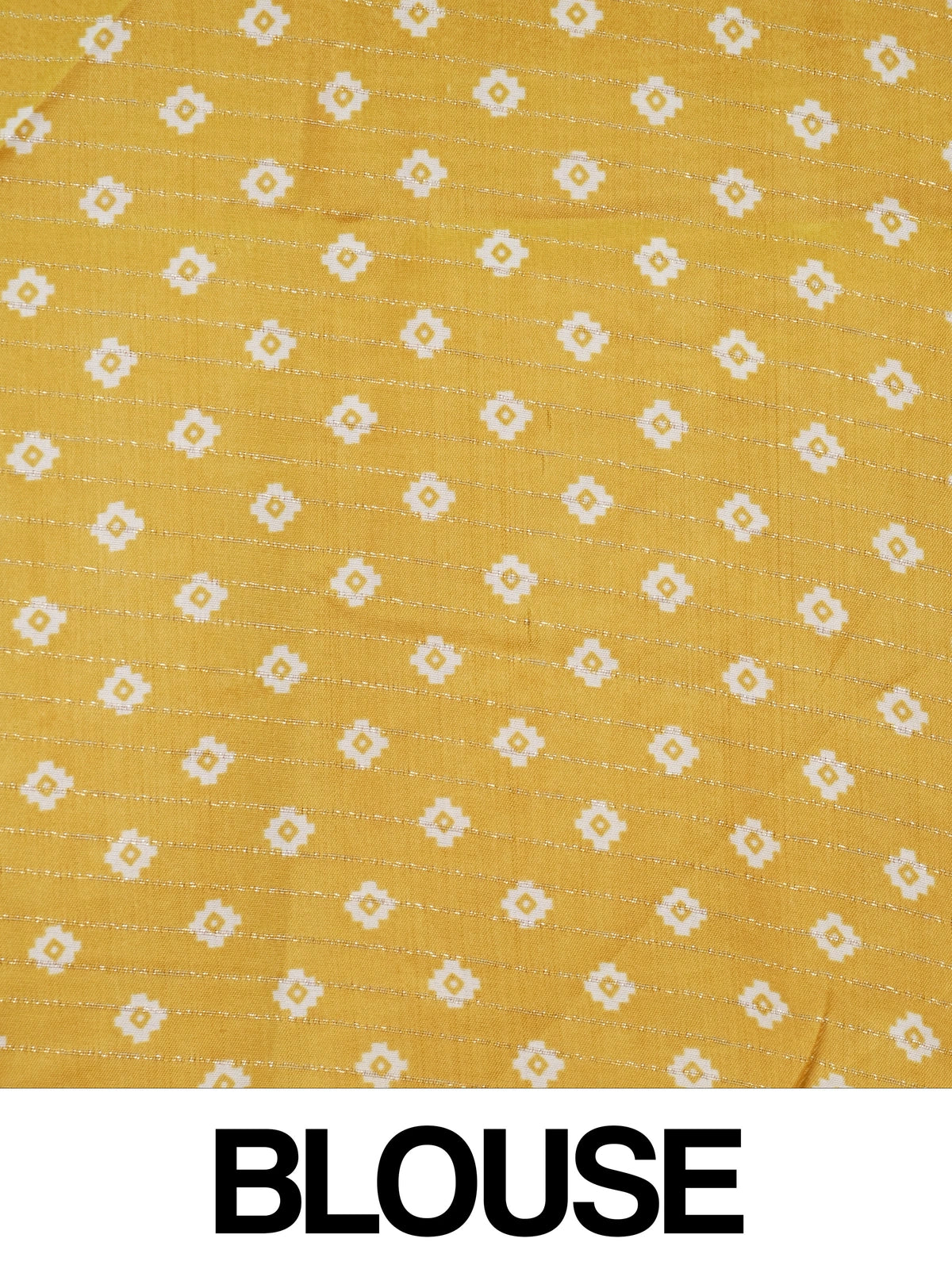 Yellow and white designer saree with zigzag print, gold zari border and tree motif pallu