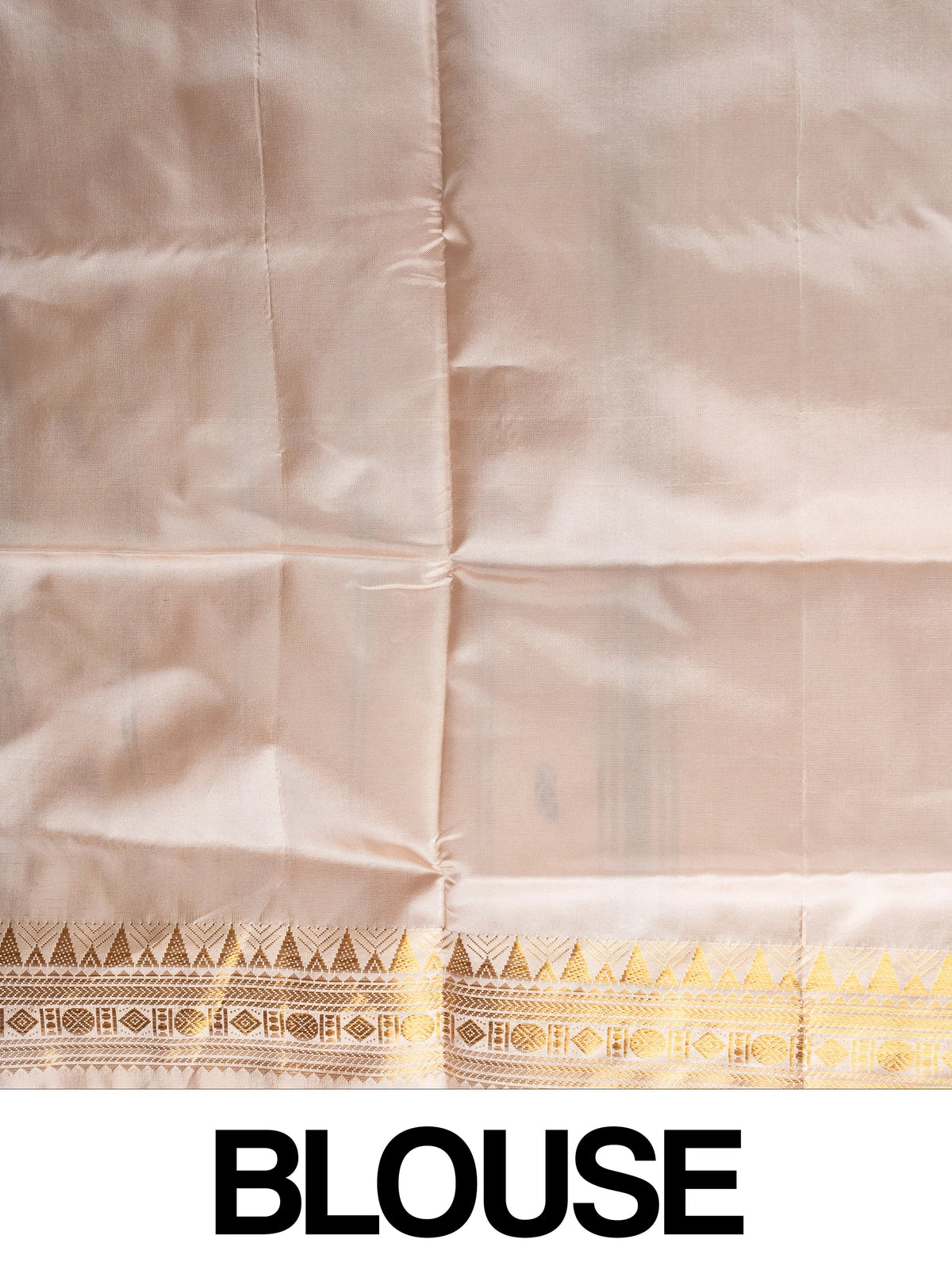 Pink Banana Silk saree with blue paisley butta, gold zari border and contrast cream striped pallu