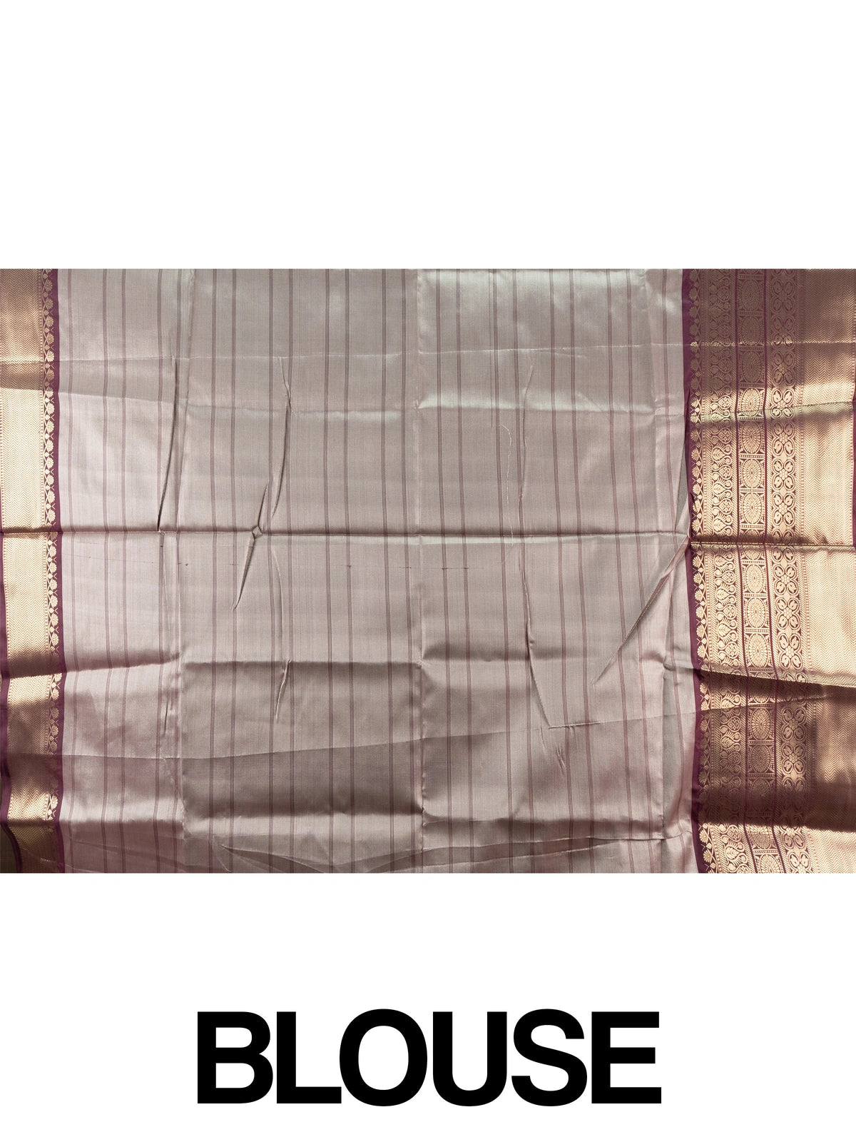 Sage grey checked Kanchi semi silk saree with contrast wine border and gold zari pallu