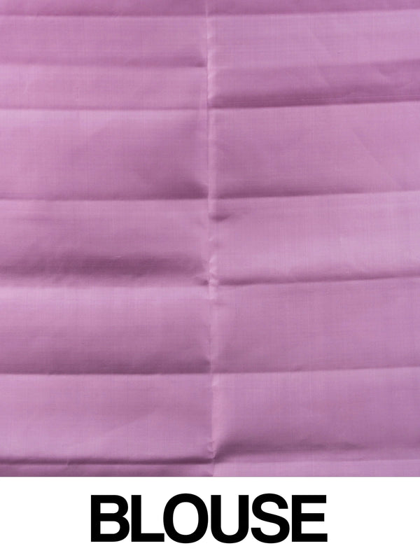 Lilac pink soft silk saree with gold zari border and striped zari pallu