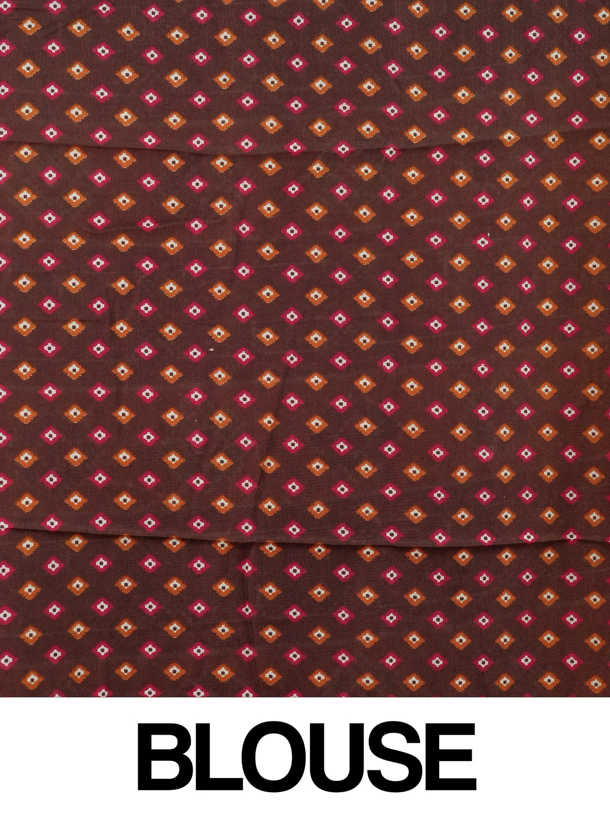 Rust orange linen cotton saree with patola-print brown border, mirror-work buttis and contrast blouse